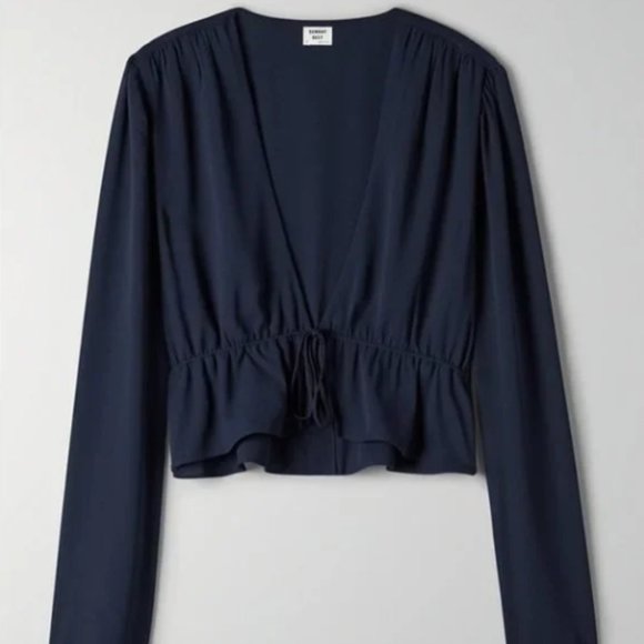 ARITZIA SUNDAY BEST CROPPED TIE-FRONT BLOUSE IN XS PURE INDIGO - Picture 3 of 5